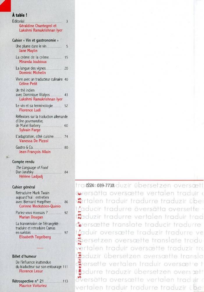 SFT - revue Traduire - A table sommaire SFT - revue Traduire - A table sommaire